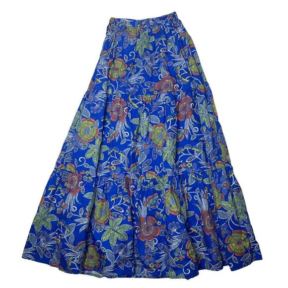 Flying Tomato Blue Floral Tiered Maxi Skirt Vacation Tropical Beach sz S Boho - Picture 2 of 6